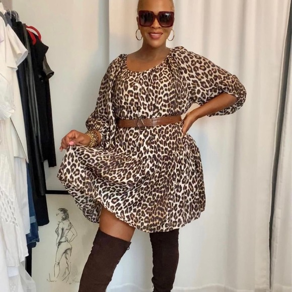 HM BOHO HIPPIE LIGHWEIGHT ANIMAL PRINT DRESS BROWN BLACK MEDIUM - Picture 1 of 5